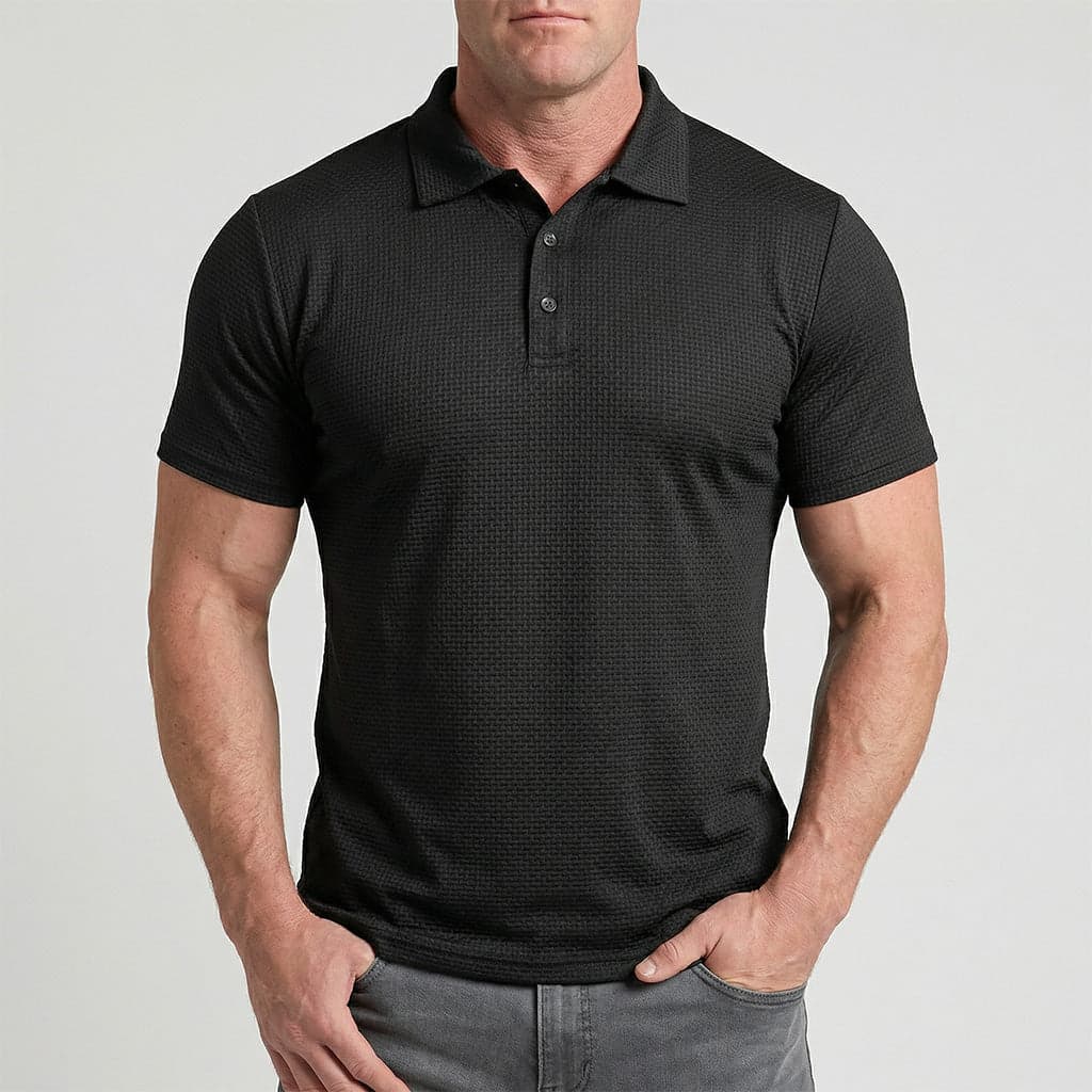 Brume customer wearing the Capri polo
