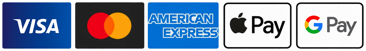 Visa, Mastercard, American Express, Apple Pay and Google Pay